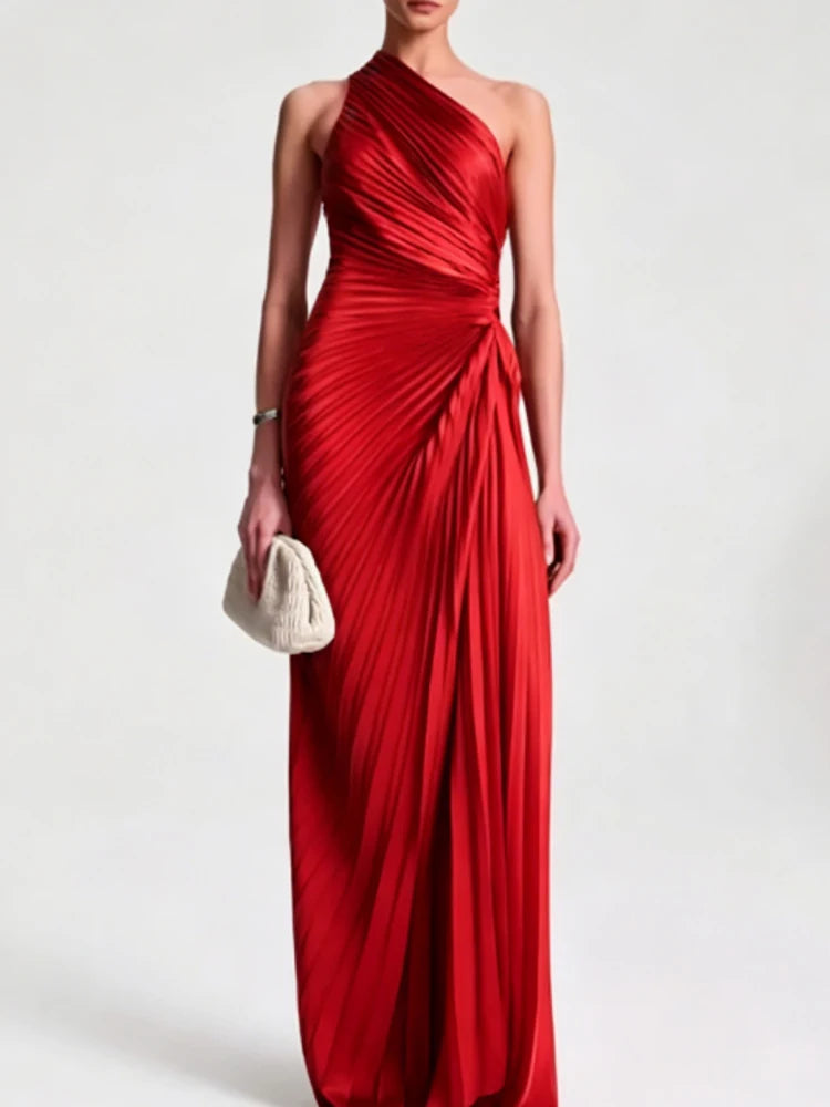 Sleeveless Skew Neck Patchwork Maxi Dress for Women