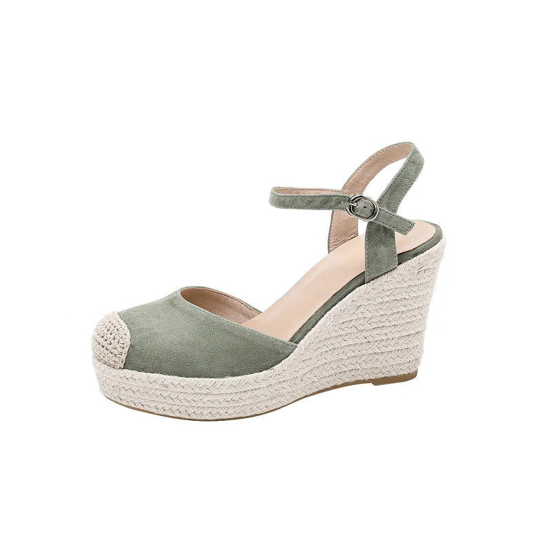 Elegant Apricot Suede Wedge Platform Sandals for Women