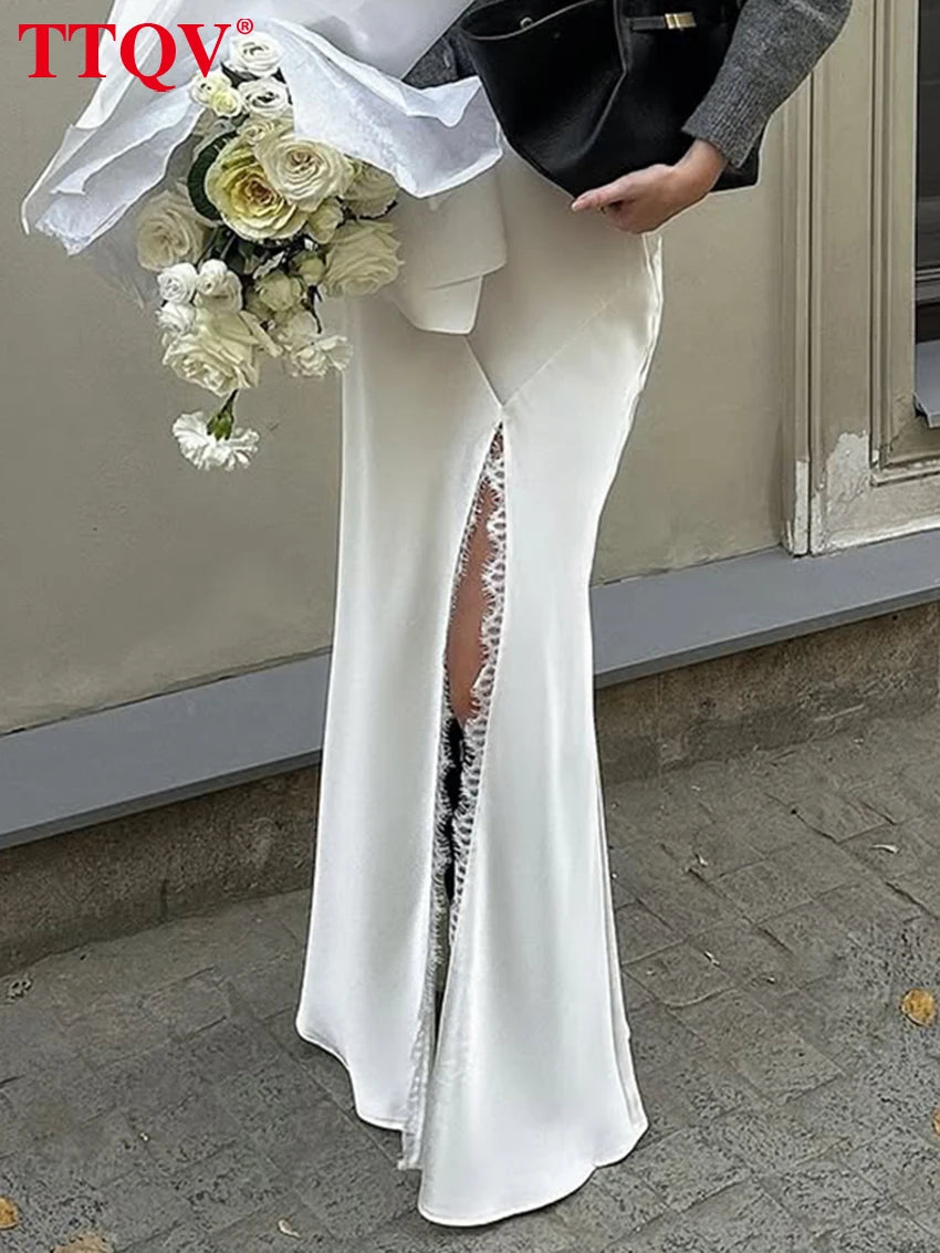 Elegant High Waist Floor Length Satin Skirt for Women