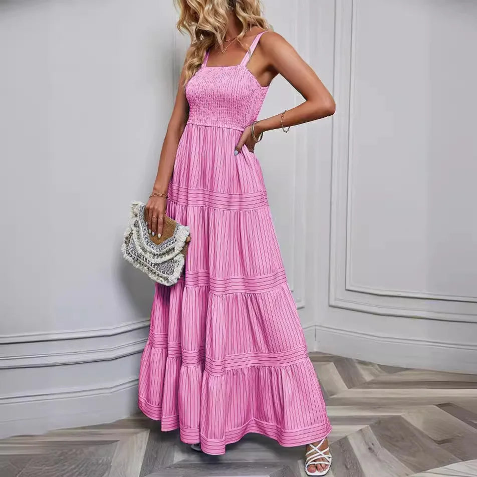 Elegant Striped Spaghetti Strap Maxi Dress for Women