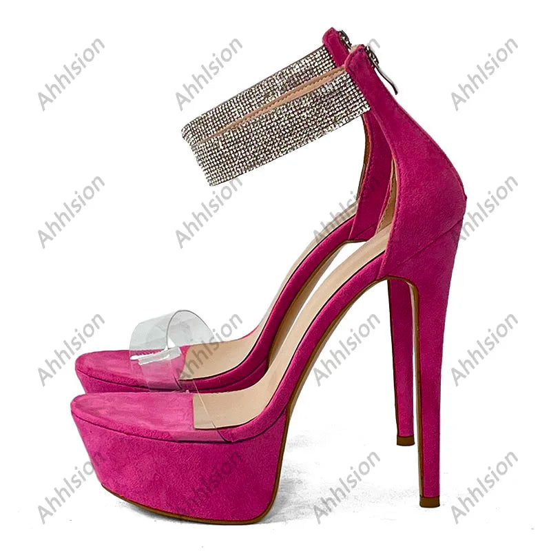 Elegant Pink Suede Stiletto Sandals with Zipper for Women