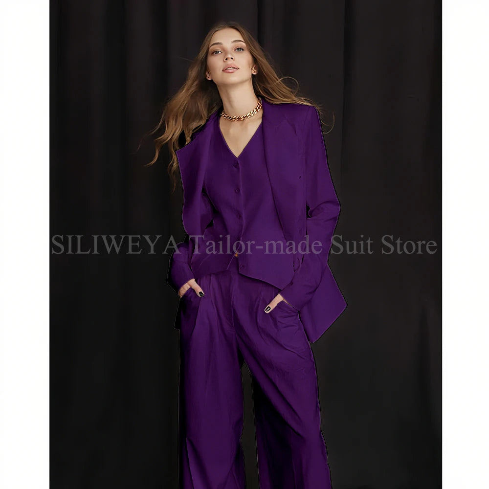 Slim Fit Single Breasted Three Piece Office Suit For Women