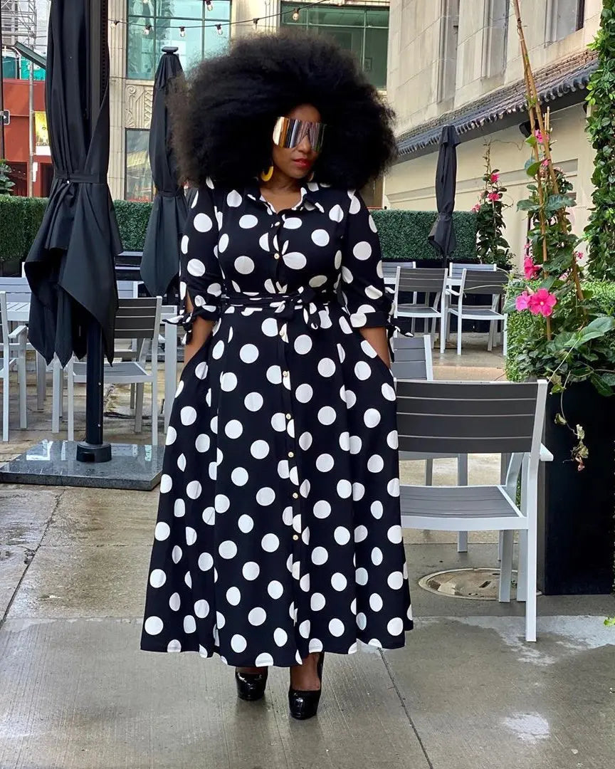 Wmstar Plus Size Dresses for Women Dot Printed with Pockets Slashes Fashion Party Maxi Dress Hot Sale Wholesale Dropshipping