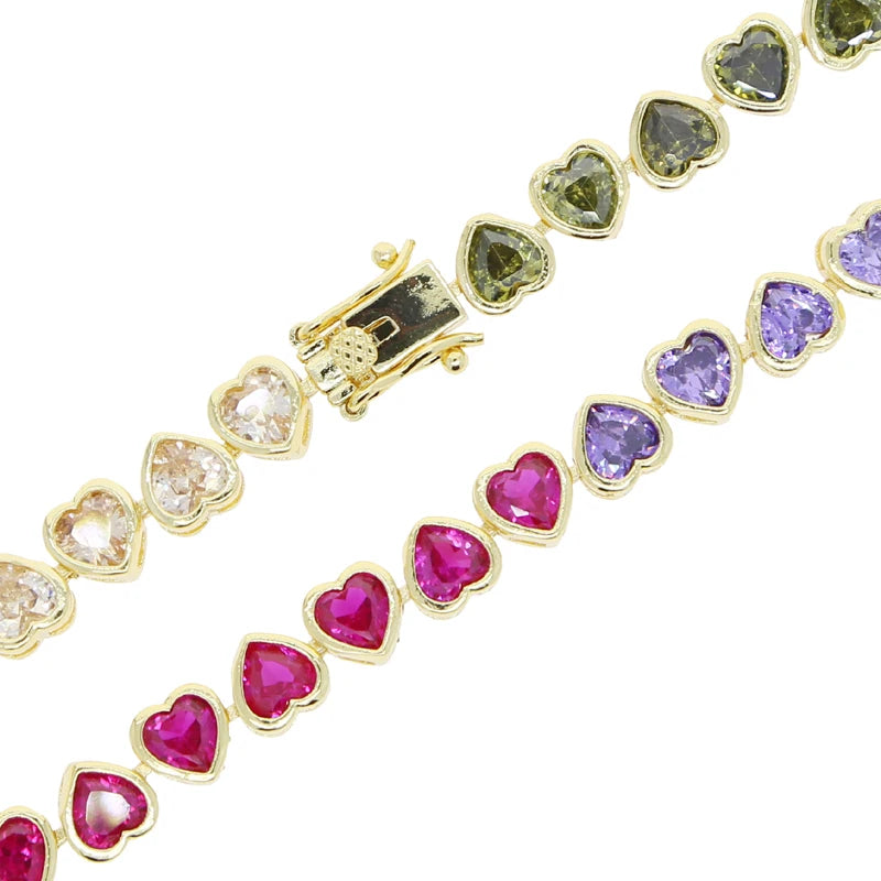 Rainbow Heart Bracelet And Necklace Set