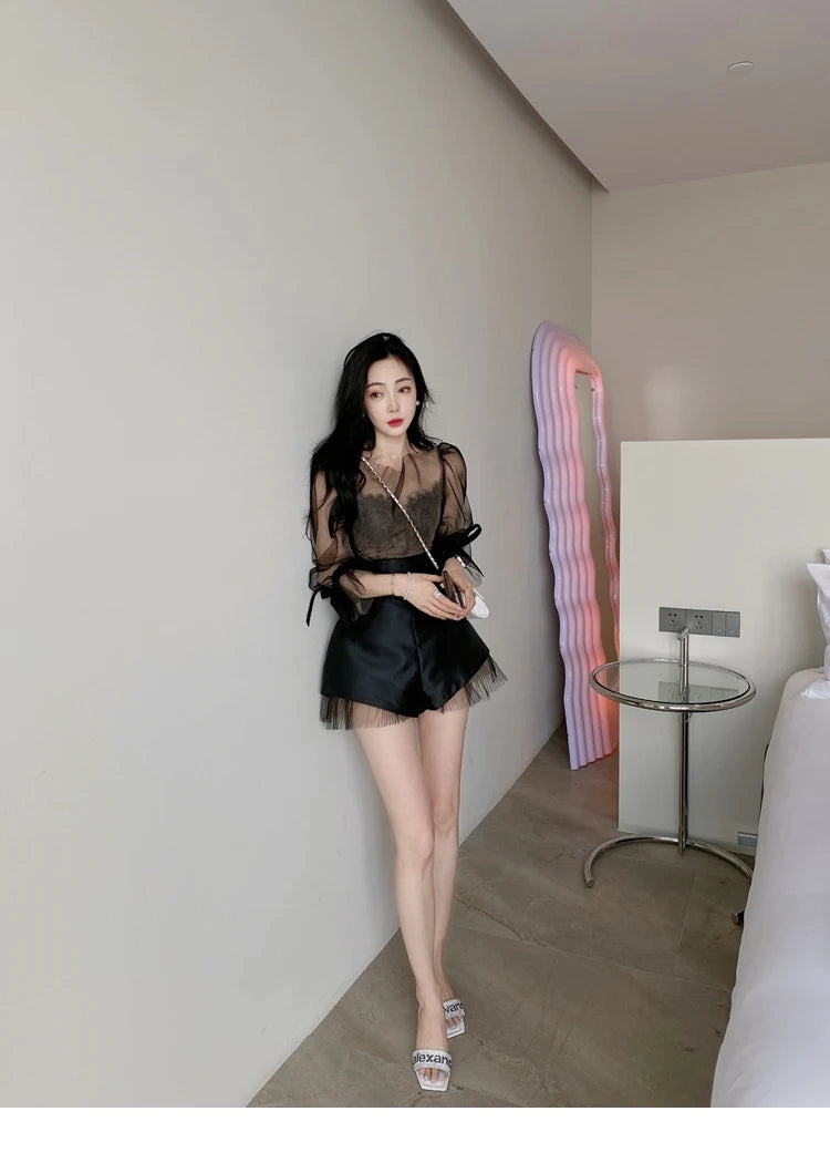 Fashion High-waisted Fluffy Pants 2025 Spring and Summer New Satin Casual Loose Wide-leg Suit Shorts Women's Versatile Shorts