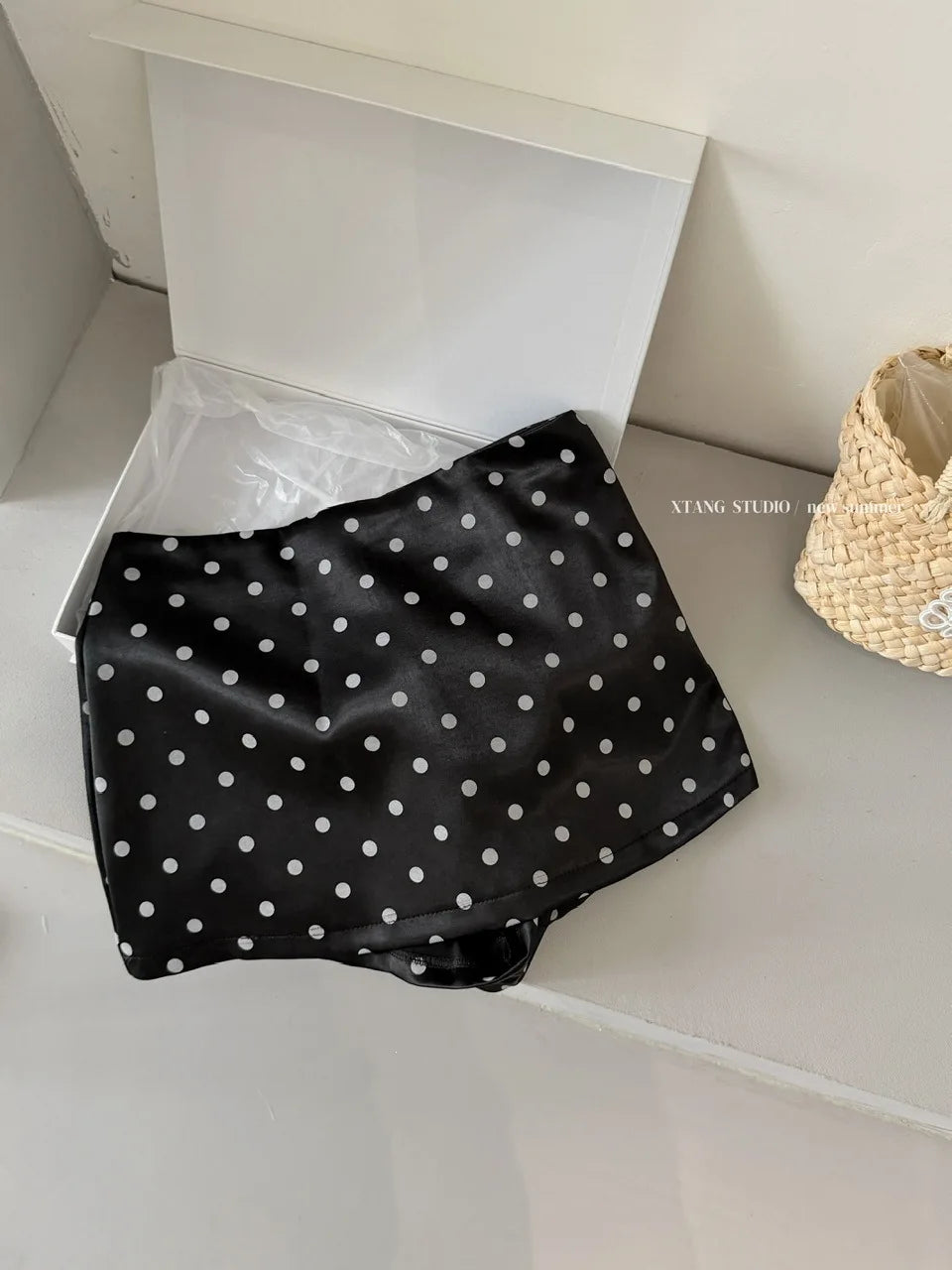Vintage Polka Dot High Waisted Mini Skirt for Women