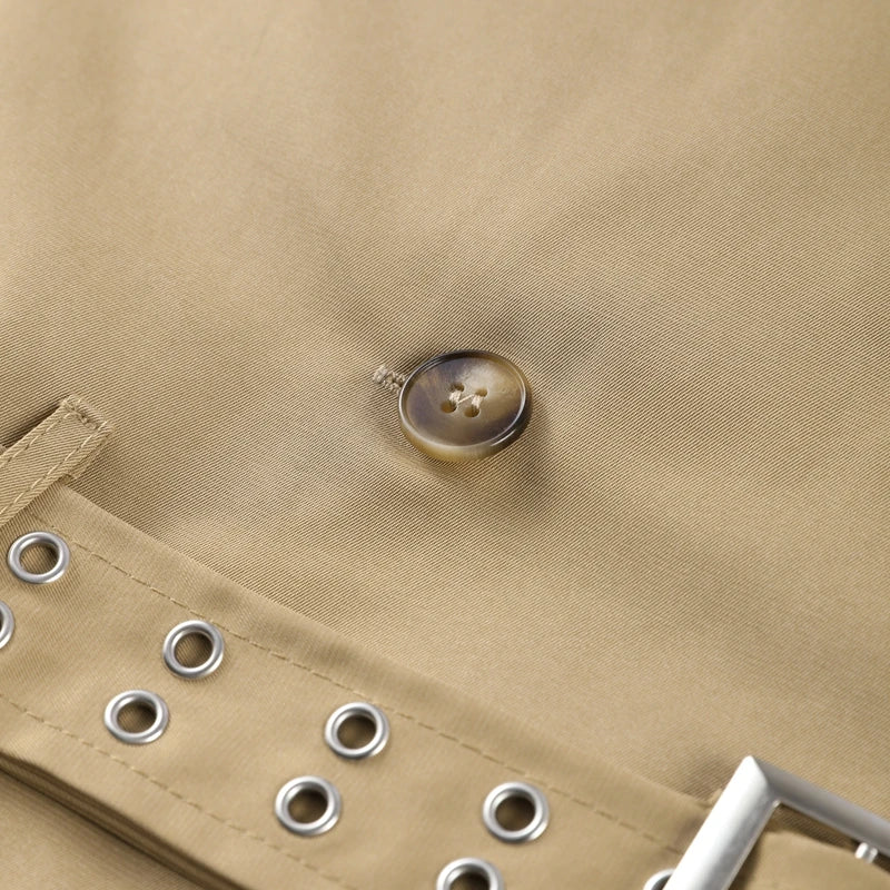 Belted Button Front Long Sleeve Short Jacket for Women