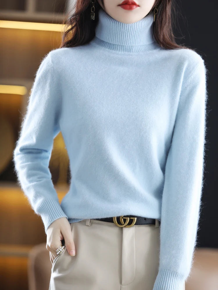 Soft Warm Knit Cashmere Turtleneck Sweater for Women