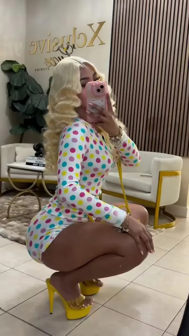 Cute Colorful Polka Dot Print Two-Piece Set for Women