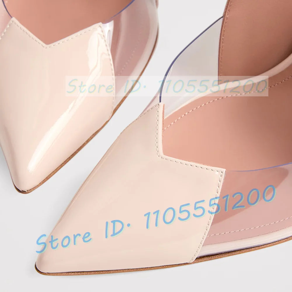 Burgundy Leather Clear PVC Stiletto Sandals for Women