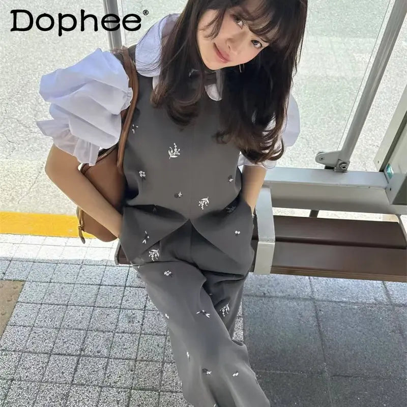 Japanese Sweet Retro Classic Embroidered Vest Vest Shorts Set 2026 Spring Summer New Fashion Commuter Two-piece Set for Women