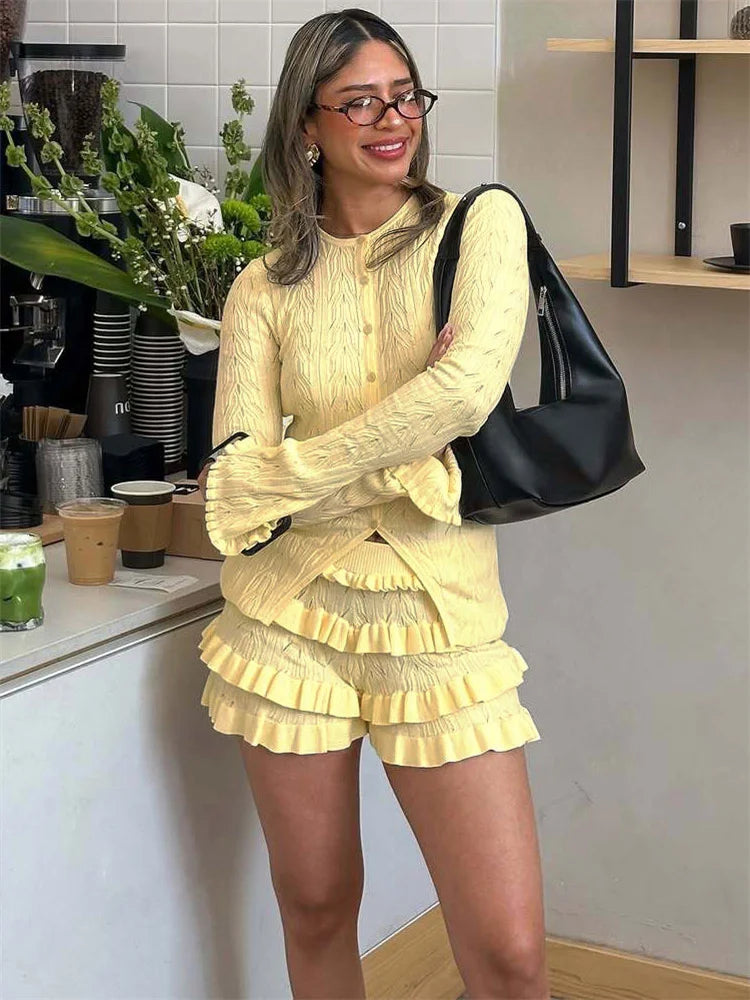 Ruffled Patchwork Knit Set