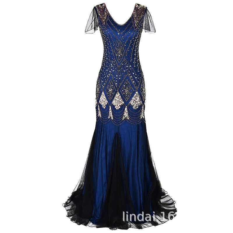 Sequined Beaded Mermaid Dress With V Neck for Women