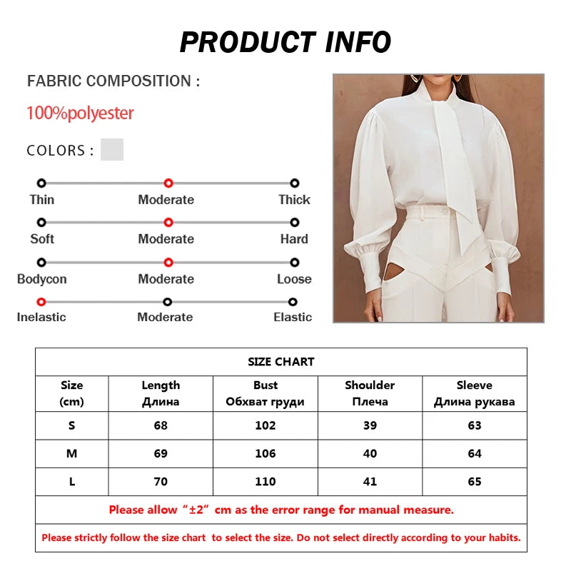 Oymimi Fashion White Lace-Up Neck Women's Shirt Casual Long Sleeve Single Breasted Blouses Elegant New Solid Loose Blouses 2025