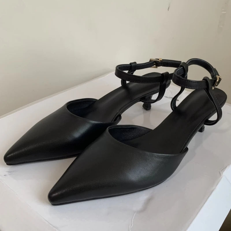 Leather Pointed Toe Mid Heel Sandals