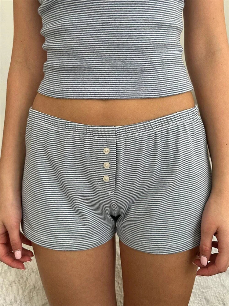 Striped Lace Trim Sleeveless Loungewear Set for Women