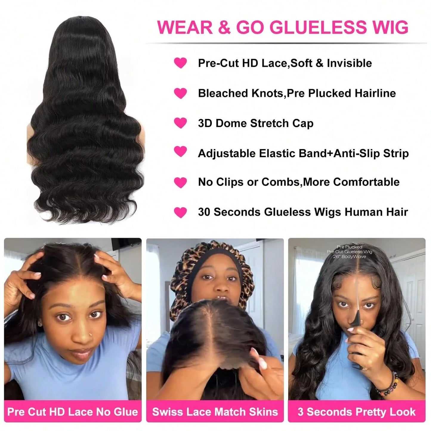 High Definition Transparent 34 Inch Body Wave Lace Front Wig for Women