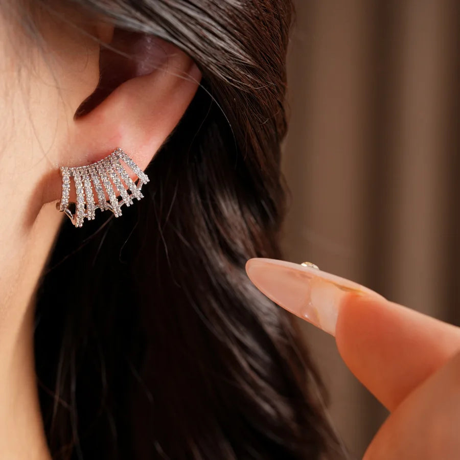 Gold Tone Curved Cubic Zirconia Earrings