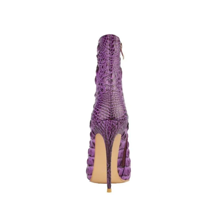 Purple Crocodile Stiletto Ankle Boots