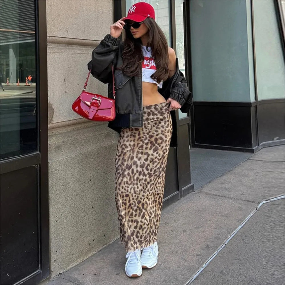 Elegant High Waisted Leopard Print Slim Skirt for Women