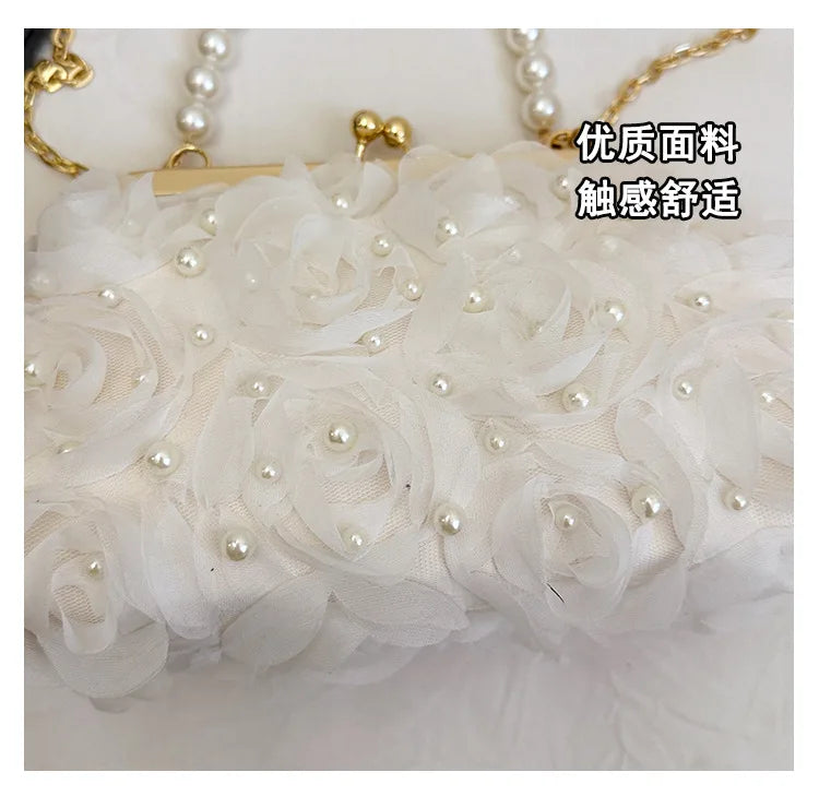 Pearl Floral Chain Evening Crossbody Bag