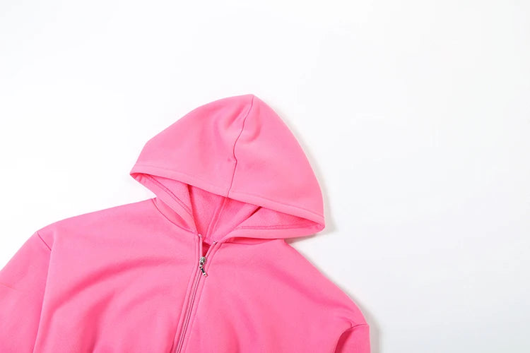 Patchwork Zip Hooded Crop Tracksuit Set