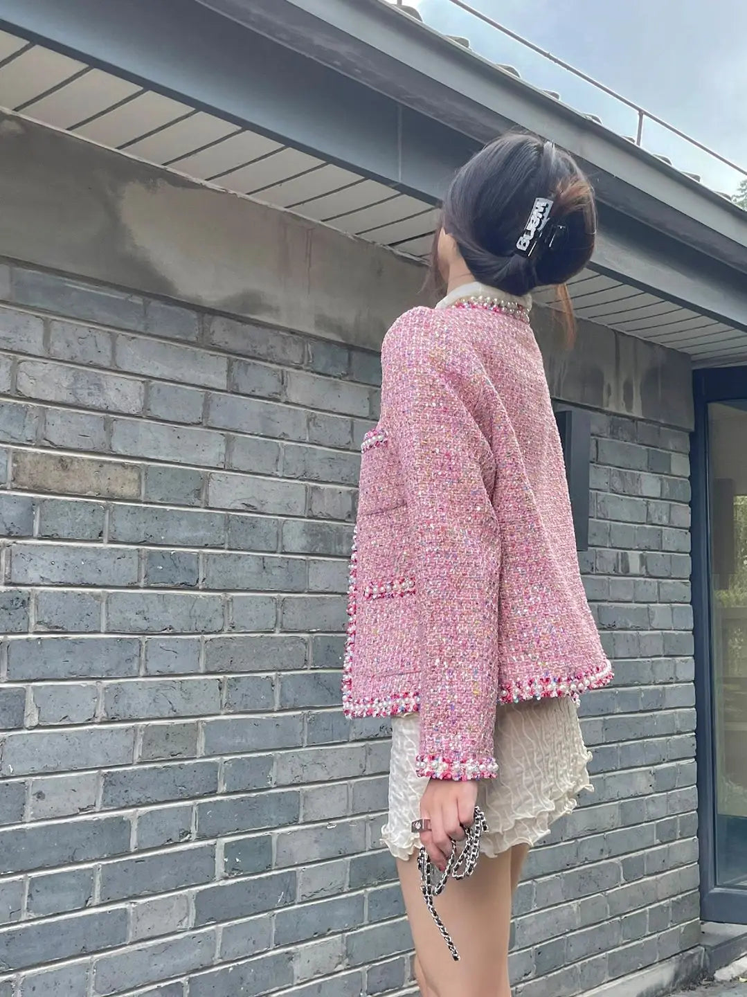Elegant Pink Long Sleeve Jacket With Pockets for Women