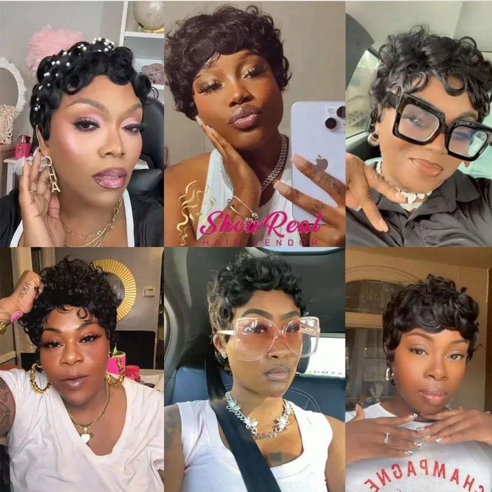 Curly Brazilian Pixie Cut Lace Front Wig for Women