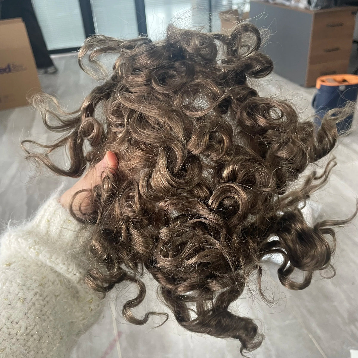 Curly Blonde Human Hair Toupee With Natural Hairline for Women