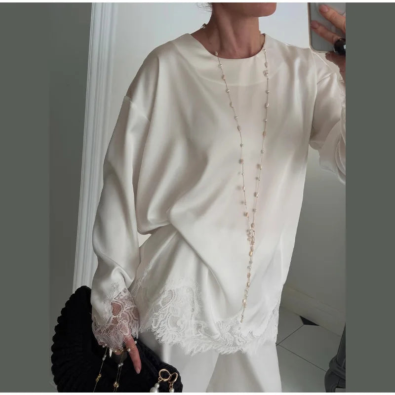 Elegant Lace Patchwork Loose Knee Length Dress for Women