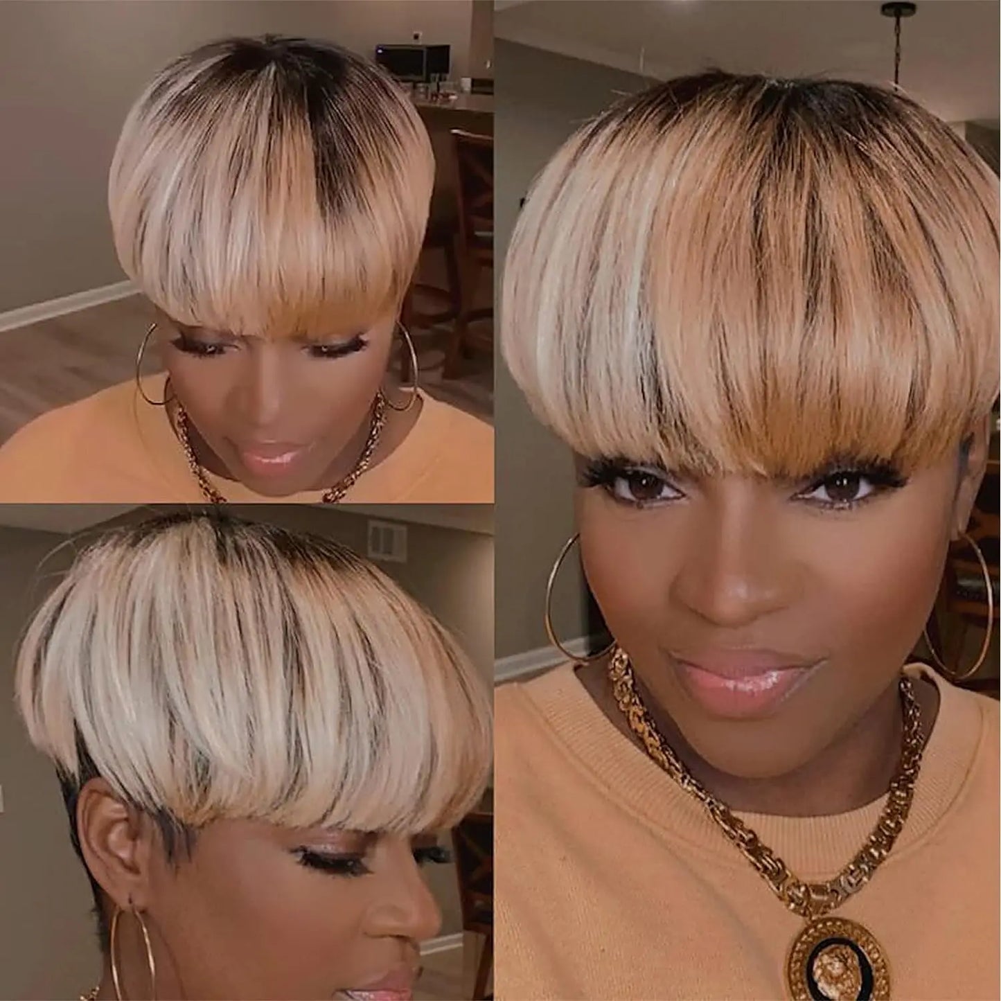 Straight Pixie Cut Synthetic Wig With Bangs For Women