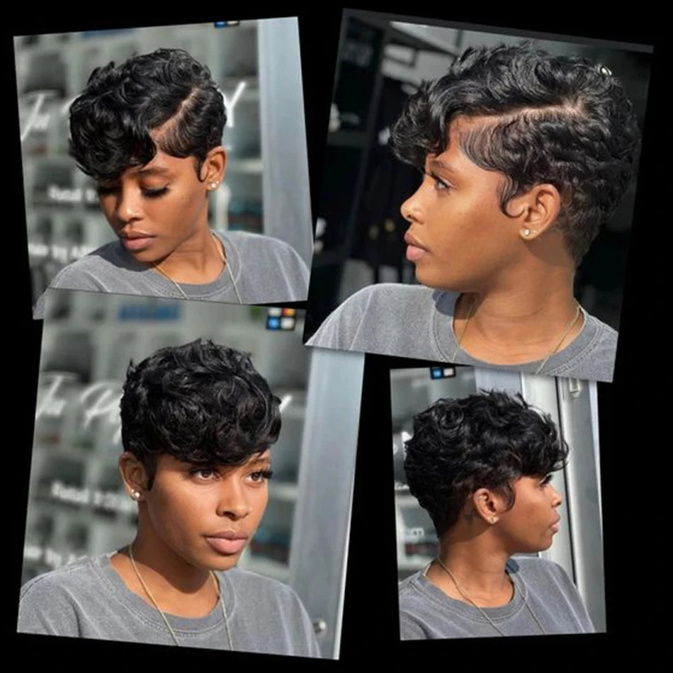 Pixie Cut Short Curly Lace Front Human Hair Wig for Women