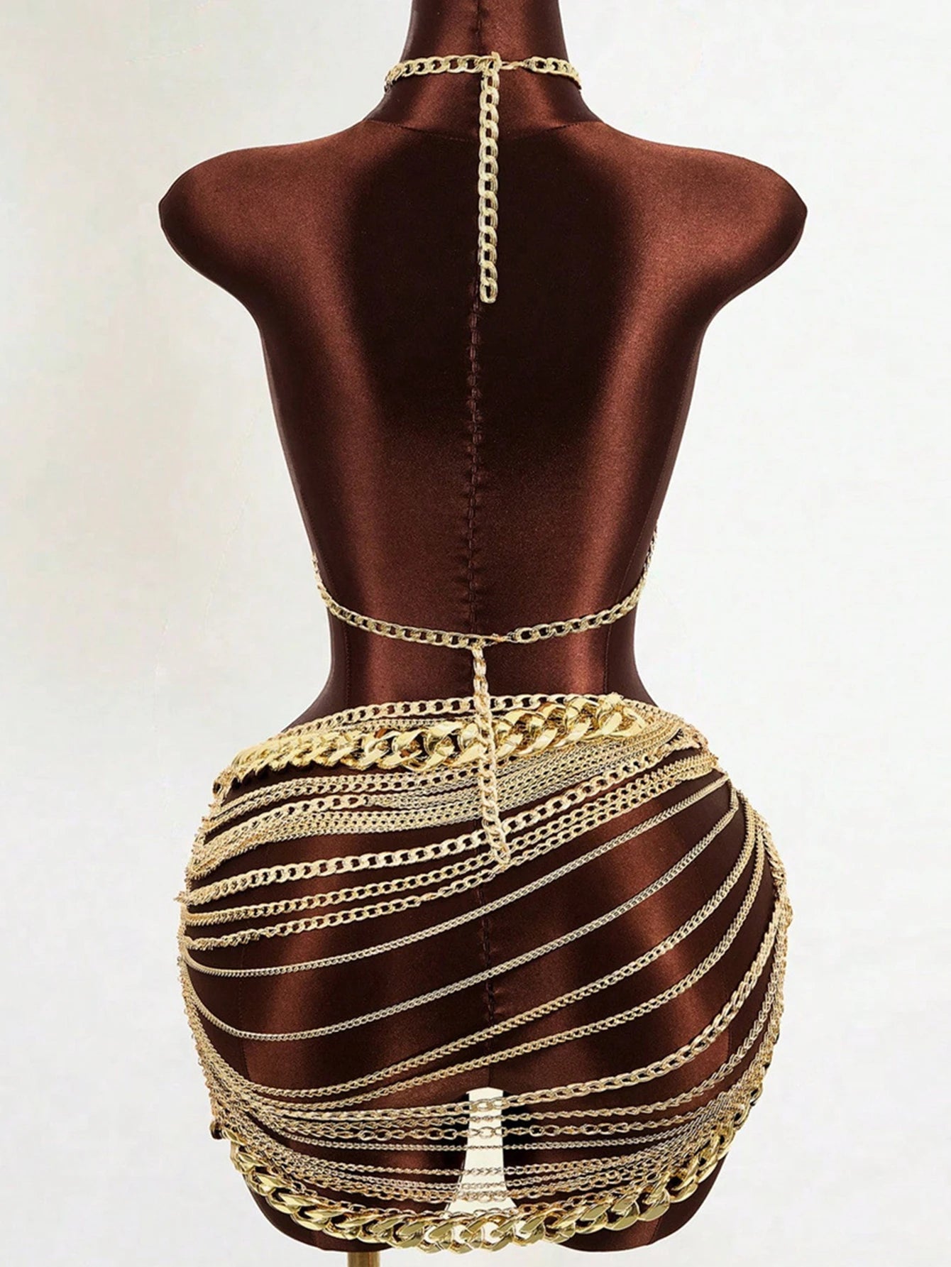 Sheer Metal Chain Backless Mini Dress Party Clubwear for Women