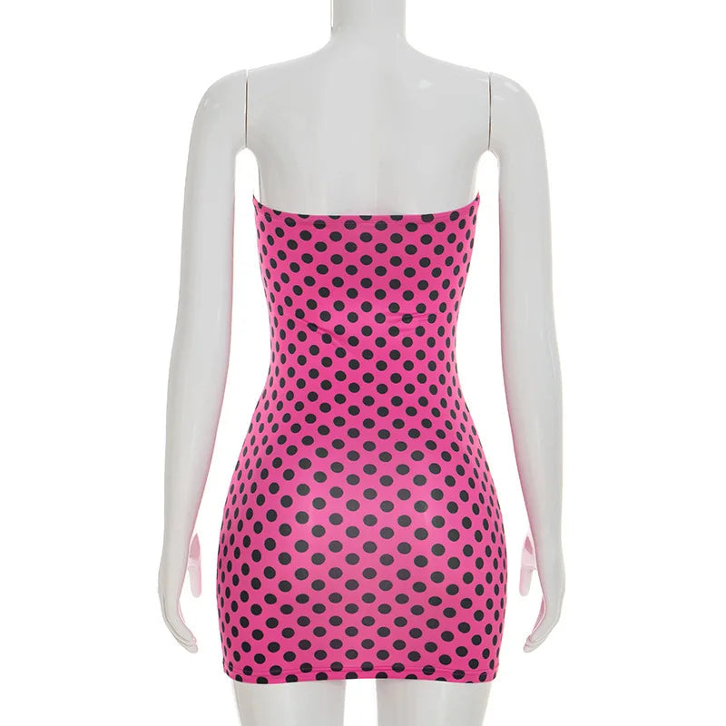Polka Dot Print Sleeveless Backless Bodycon Dress for Women