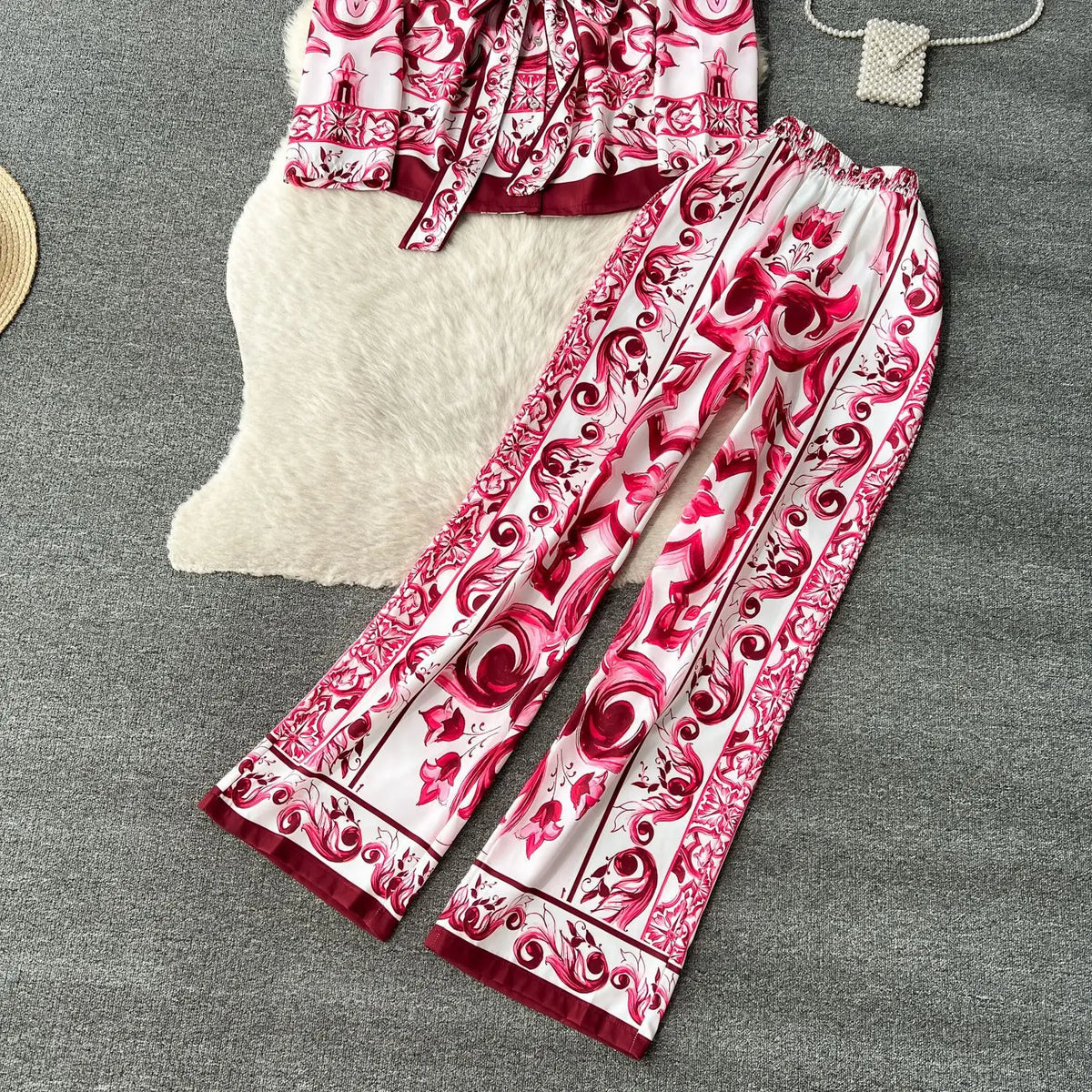 Casual Turn Down Collar Two Piece Pants Set for Women