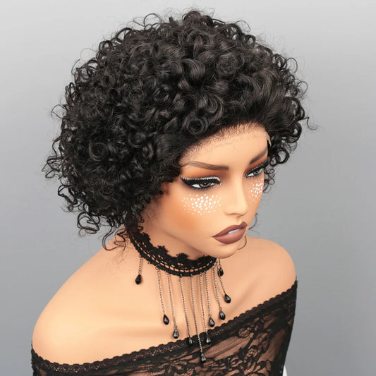 Short Curly Pixie Cut Wig Human Hair 5X5 Closure Glueless Wigs Human Hair Pre Plucked Pre Cut 8Inch Brazilian Virgin Real Hair