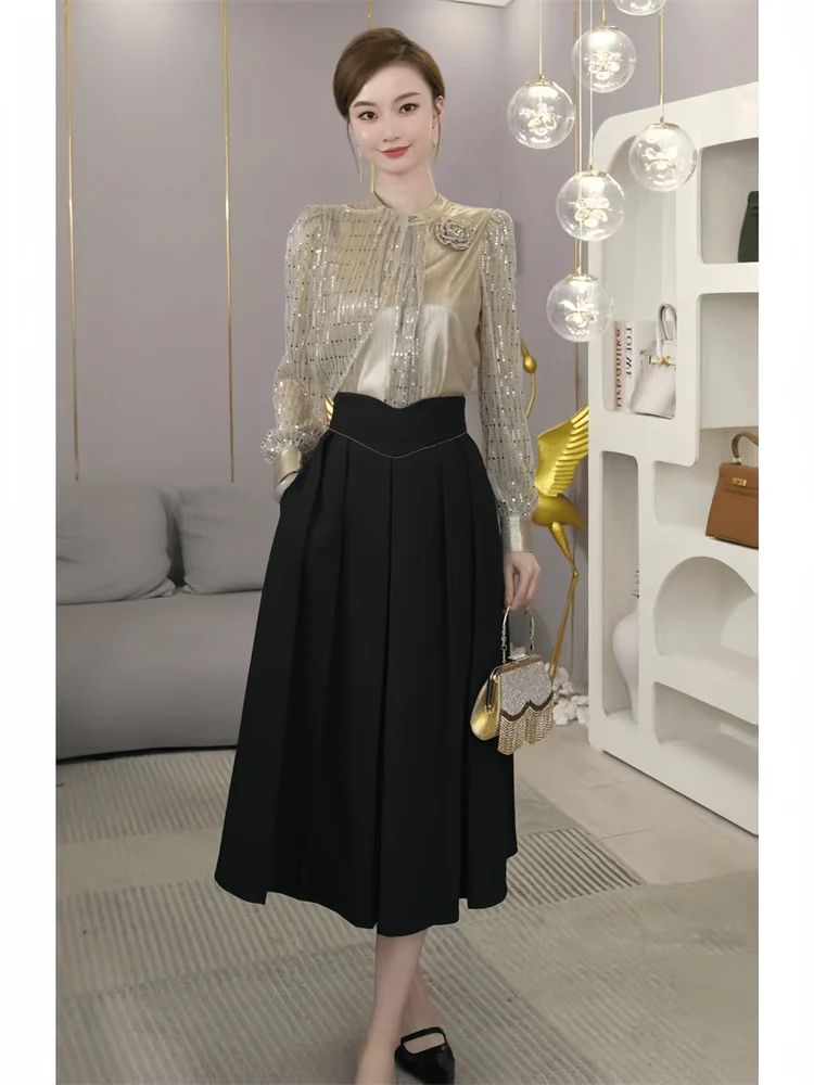 Chiffon Loose Small Stand Up Collar Bow Blouse for Women