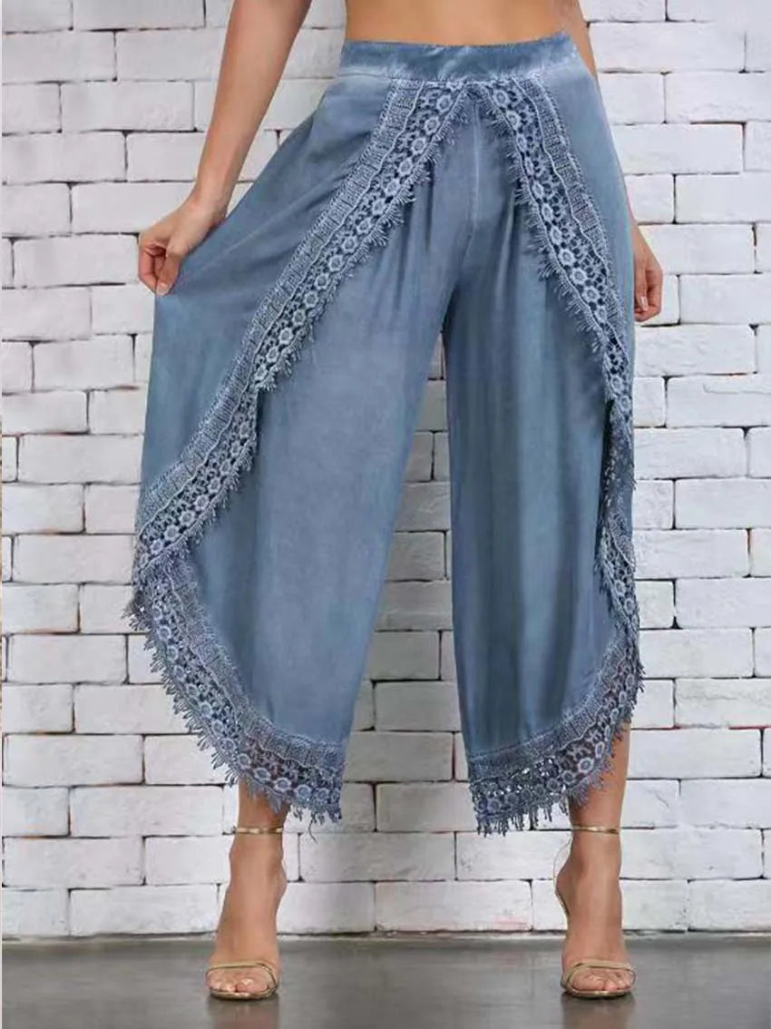 Arc-Shaped Lace Harem Pants