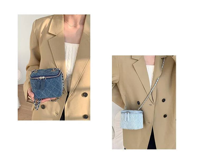 Mini Denim Crossbody Bag with Chain Strap for Women