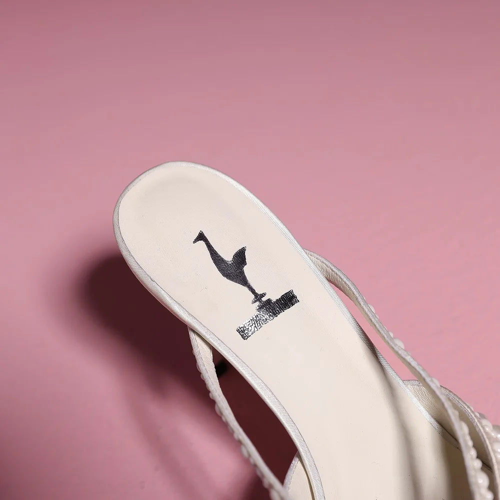 Elegant Silk Heeled Sandals With Bead Straps for Women