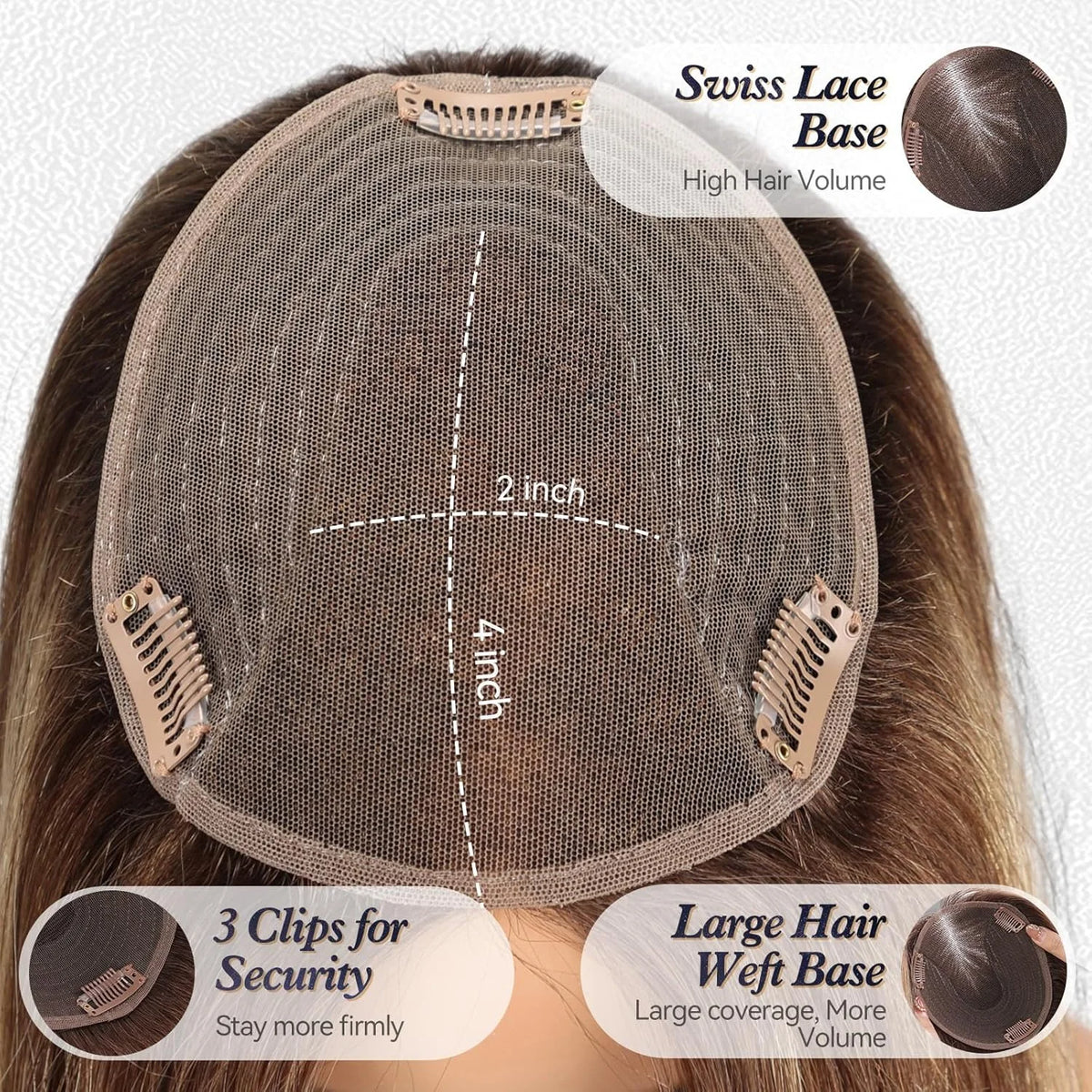 Swiss Lace Remy Human Hair Topper With Bangs For Women