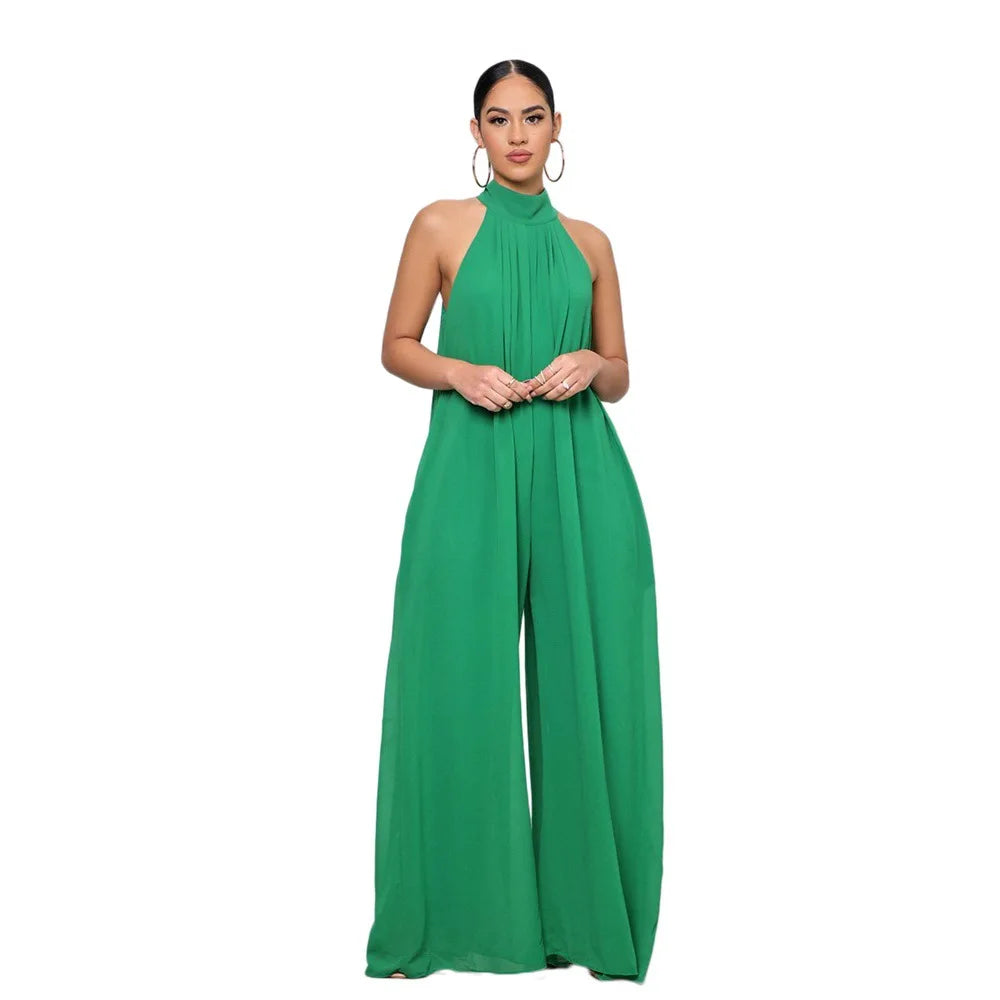 Loose Fit Solid Color Chiffon Ankle Length Jumpsuit for Women