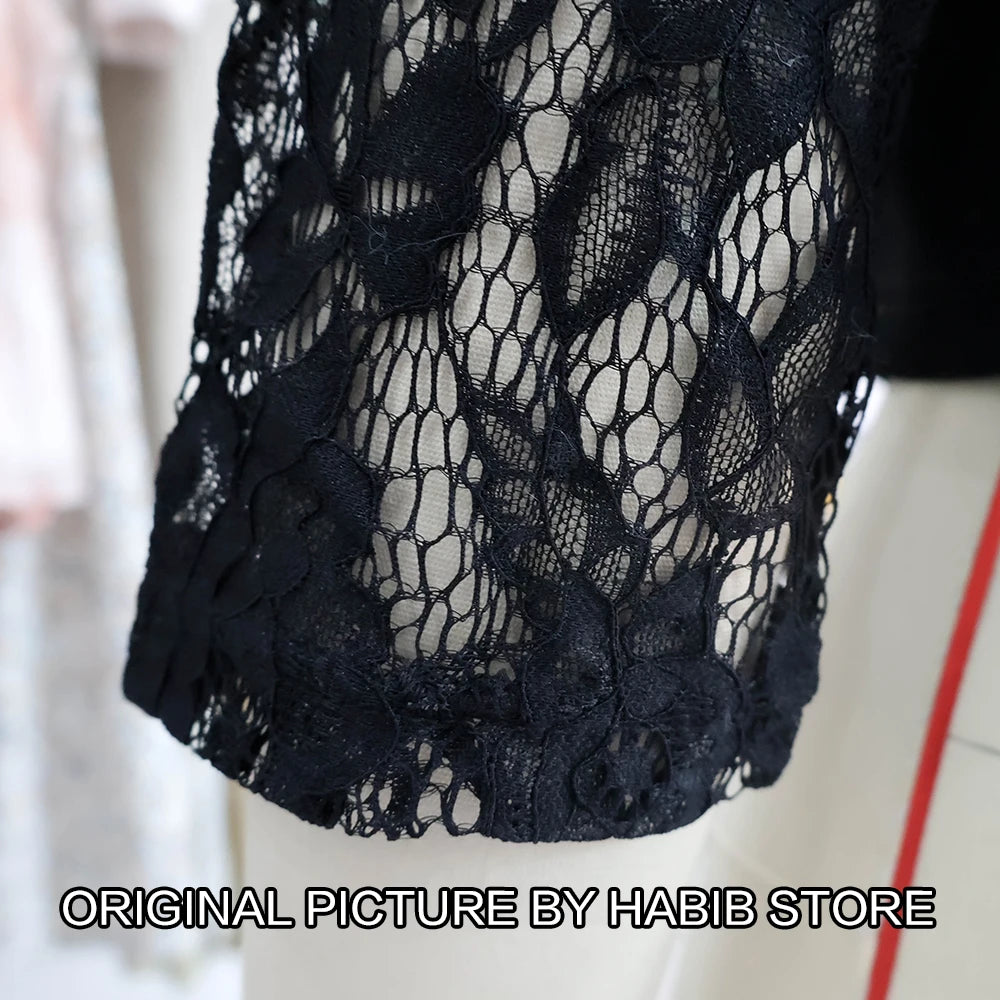 Women' Solid Casual Outwear Lace Long Sleeve Jacket Y2k Spring Autumn Elegant Zipper Coat Office Wear Slim Office Coat Crop Top