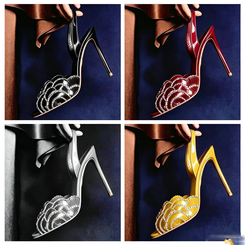 Elegant Crystal Embellished Sequined Stiletto Sandals for Women