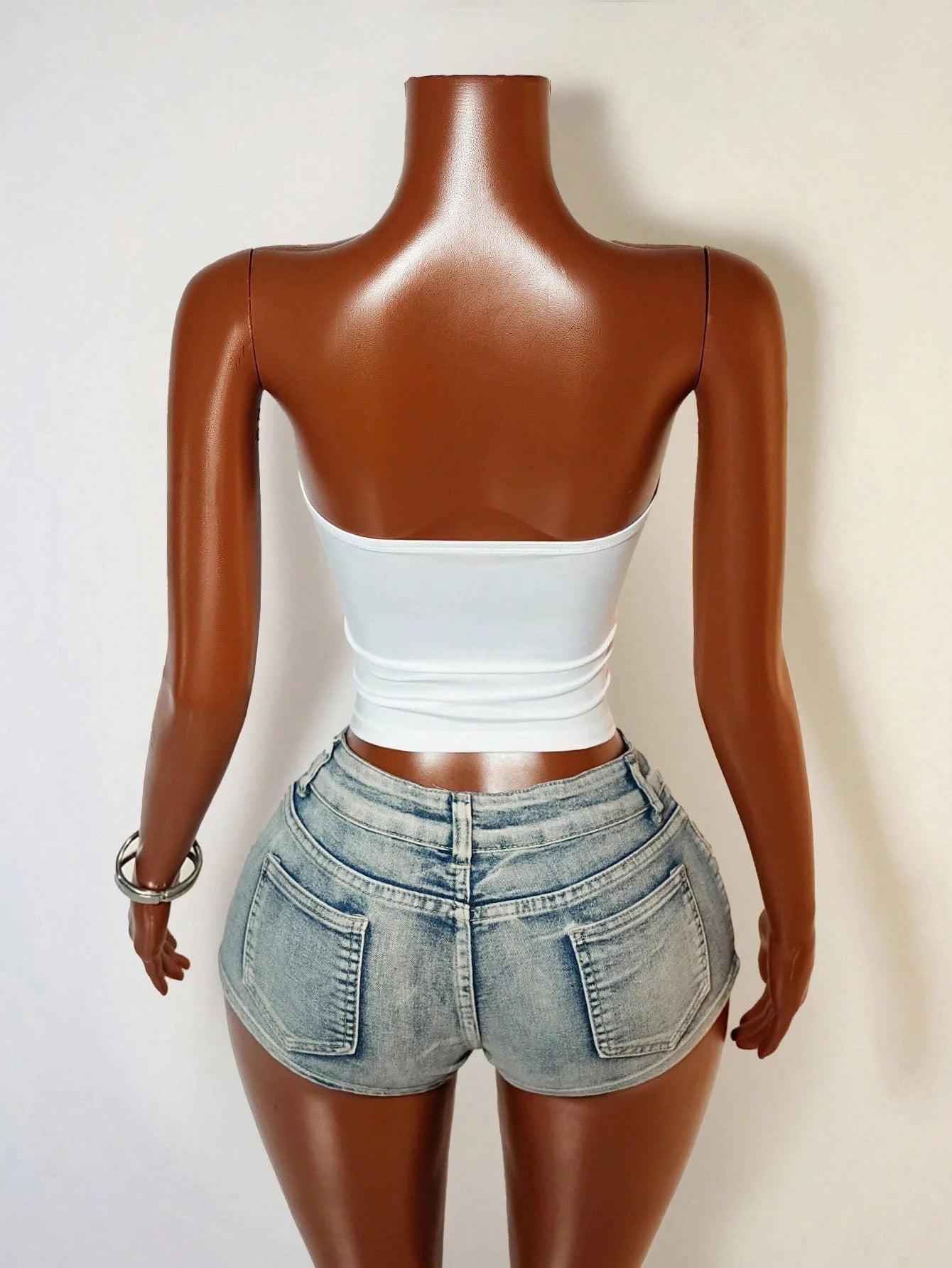 White Strapless Cutout Buckle Streetwear Crop Top for Women