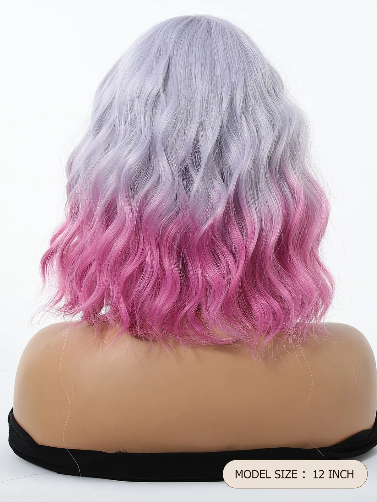 Pink Purple Ombre Curly Synthetic Wig With Bangs for Women