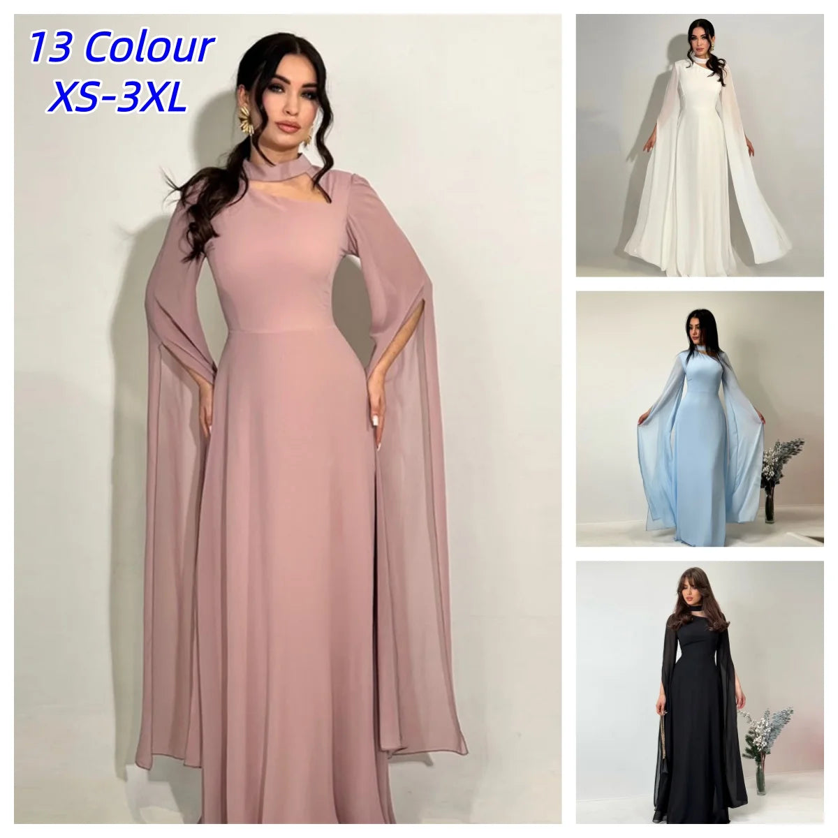 Solid Color Lace Up Cape Sleeve Maxi Dress For Women
