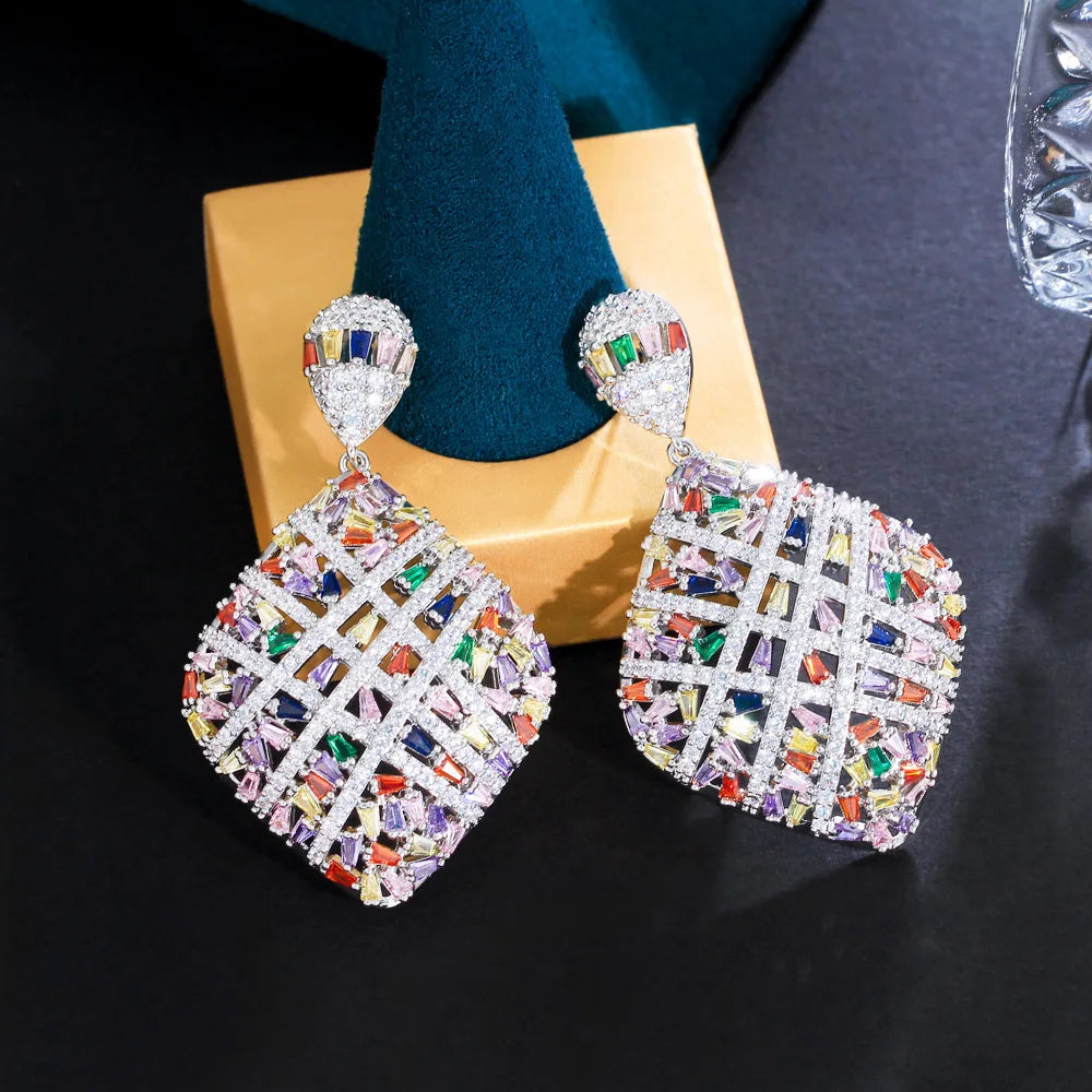 Colorful Cubic Zirconia Cross Earrings