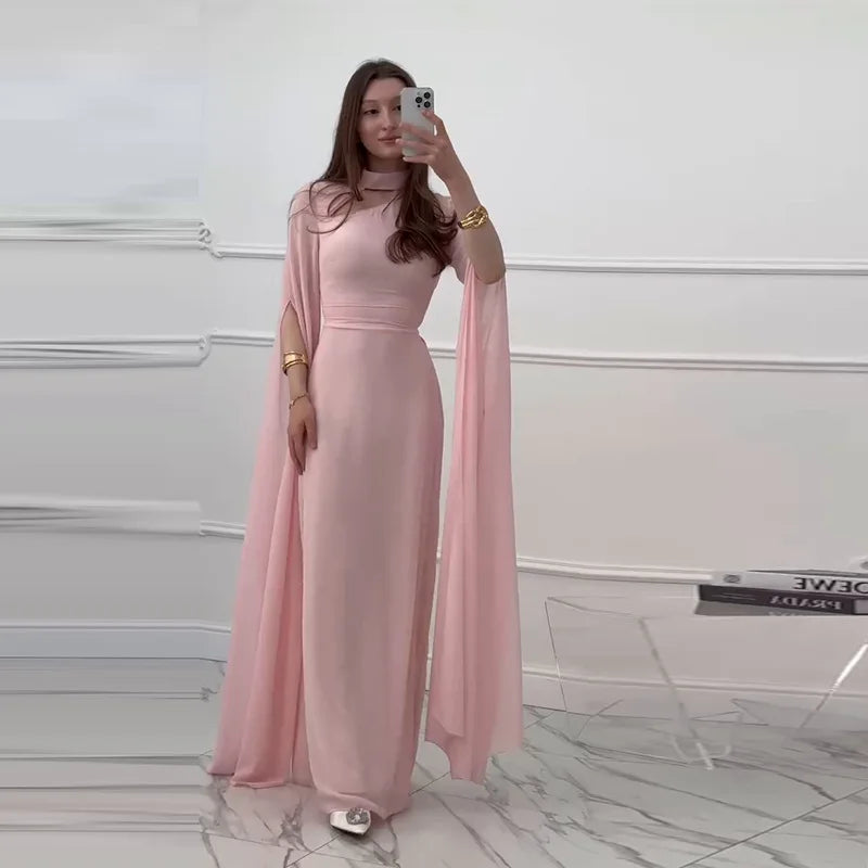 Solid Color Lace Up Cape Sleeve Maxi Dress For Women