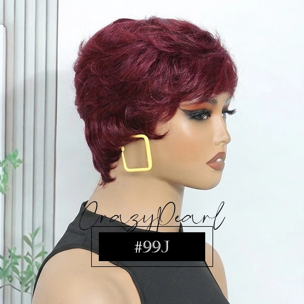 Layered Pixie Cut Human Hair Wig With Bangs for Women